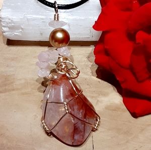 Boho Vibrant Fire Quartz Crystal Pendant Necklace